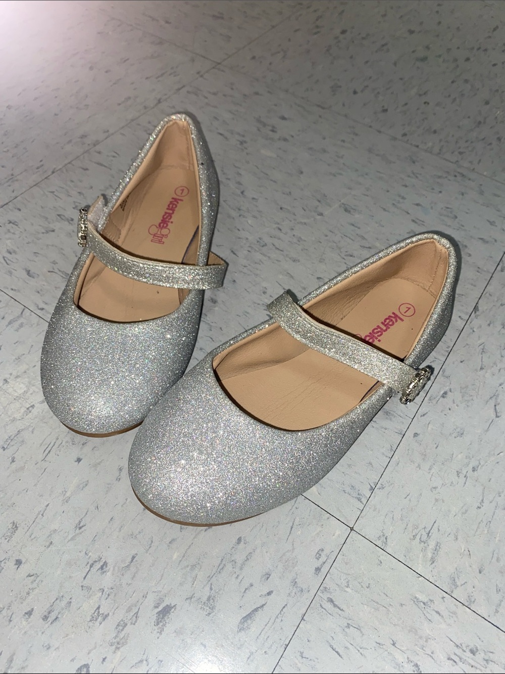 Kensie Girl Silver Glitter Dress Shoes flats rhinestones Kid little girl 1y